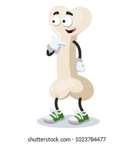 cartoon bone mascot showing himself on a white background