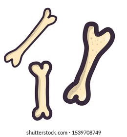 Cartoon bone set in doodle style. Halloween horror illustration. Flat vector isolated elements.