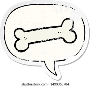 cartoon bone with speech bubble distressed distressed old sticker