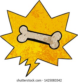 Cartoon-Knochen mit Sprachblase im Retro-Texturstil
