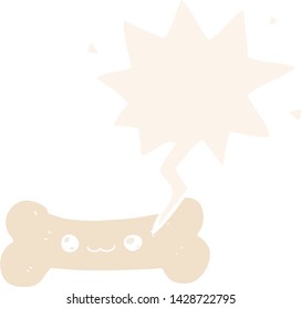cartoon bone with speech bubble in retro style