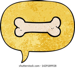 cartoon bone with speech bubble in retro texture style