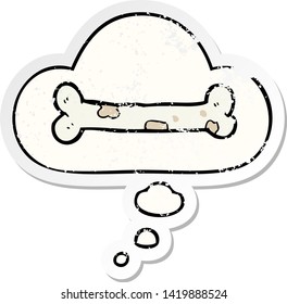 cartoon bone with thought bubble as a distressed worn sticker