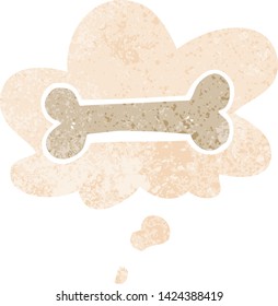 hueso de dibujos animados con burbuja de pensamiento en un estilo retro angustiado con textura gruesa