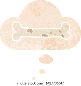 osso de desenho animado com bolha de pensamento no grunge angustiado estilo texturizado retro