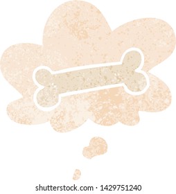 cartoon bone with thought bubble in grunge distressed retro textured style