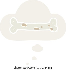 cartoon bone with thought bubble in retro style