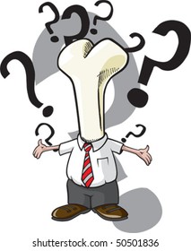 Cartoon bonehead. Vector file. Bonehead and question marks are on separate layers.