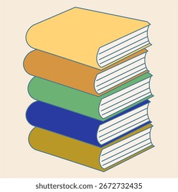 Cartoon Book. Back to School Kid Illustration. Library learning and Education Theme. Positive Vibrant Funny Knowledge Study Concept Simple Sticker Art. Kid Friendly Picture Card Design