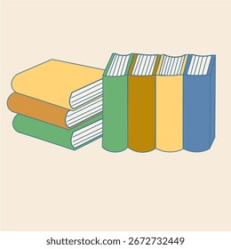 Libro de dibujos animados. Ilustración para niños de regreso a la escuela. Biblioteca de aprendizaje y Educación Tema. Concepto de estudio de conocimiento divertido y vibrante positivo Arte de pegatina simple Diseño de tarjeta de imagen amigable para niños
