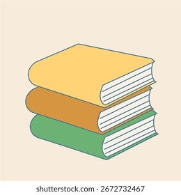 Libro de dibujos animados. Ilustración para niños de regreso a la escuela. Biblioteca de aprendizaje y Educación Tema. Concepto de estudio de conocimiento divertido y vibrante positivo Arte de pegatina simple Diseño de tarjeta de imagen amigable para niños