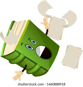 Cartoon book character is falling, illustration, vector on white background.