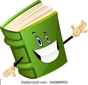 Cartoon book character is saying hi, illustration, vector on white background.