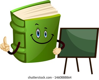 Cartoon book character with school blackboard , illustration, vector on white background.