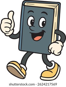 Cartoon book character smiling with thumbs up and walking. Great for back-to-school designs, reading motivation visuals, educational posters, and kids’ learning content.