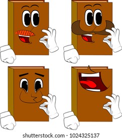 Cartoon book collection with happy faces. Expressions vector set.