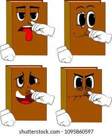 Cartoon book collection with sad, bored and angry faces. Expressions vector set.