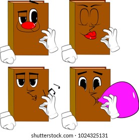 Cartoon book collection with various faces. Expressions vector set.