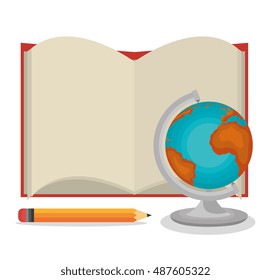 cartoon book open globe pencil design