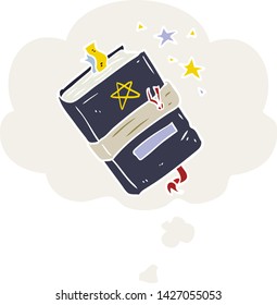 cartoon book of spells with thought bubble in retro style