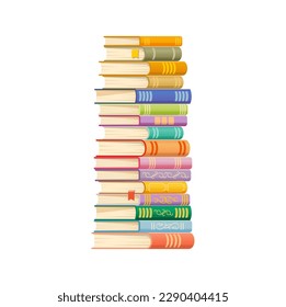 Cartoon book stack. Science teaching encyclopedia group, bookstore books heap, college or school education isolated vector dictionary pile. Literature reading best seller high stack, knowledge symbol