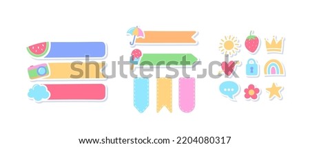 Cartoon Bookmarks for Kids, Cute Colorful Stickers, Bullet Journal Frames, Notes, Diary Calendar Elements. Borders For Message, Isolated Notebook Planner In Cute Style. Vector Illustration, Set