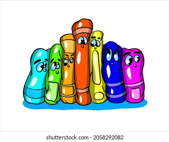 Cartoon books on a plok with different facial expressions. Vector illustration