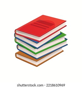 Cartoon books, textbooks and bestsellers stack. Isolated vector pile of school encyclopedia volumes, schoolbooks, dictionary, library literature, novel, fairytale or verses with colorful covers