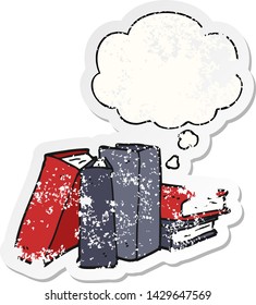 cartoon books with thought bubble as a distressed worn sticker