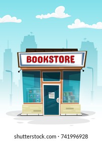 Cartoon Bookstore. Front View. Vector Illustration Banner.