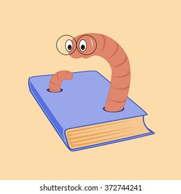 A Cartoon Bookworm And A Book. Vector Illustration.