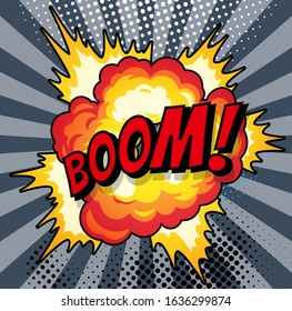 Cartoon, Boom explosion Comic Speech Bubble. Comic book page