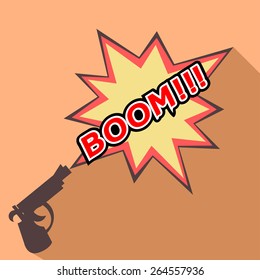 Cartoon Boom with a gun. Weapons. Vector illustration. 