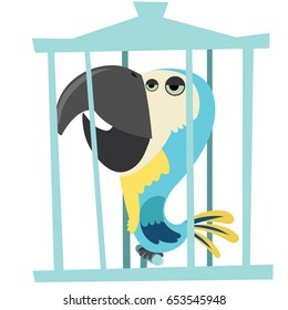cartoon bored bird in cage.
