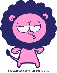 desenho animado aborrecido leão em cores neon brilhantes
