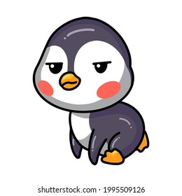 Cartoon bored little baby penguin