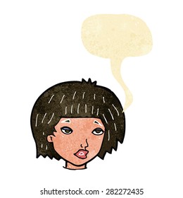 cartoon bored looking woman with speech bubble