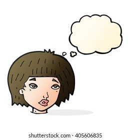 cartoon bored looking woman with thought bubble