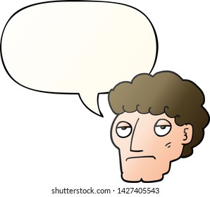 cartoon bored man with speech bubble in smooth gradient style