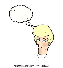 cartoon bored man with thought bubble