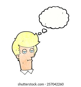cartoon bored man with thought bubble