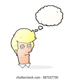 caricatura aburrida hombre con burbuja de pensamiento