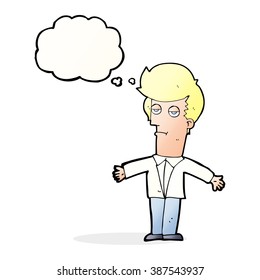 caricatura aburrida hombre con burbuja de pensamiento