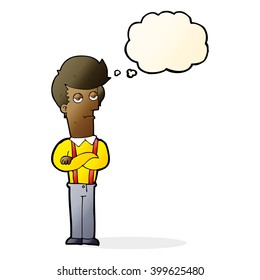caricatura aburrida hombre con burbuja de pensamiento