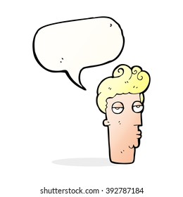 cartoon bored man's face with speech bubble