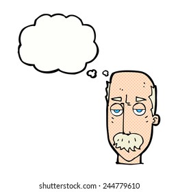 caricatura aburrida anciano con burbuja de pensamiento