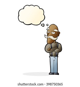 cartoon bored old man with thought bubble