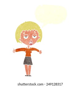 cartoon bored woman with speech bubble