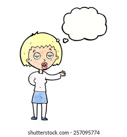 cartoon bored woman with thought bubble