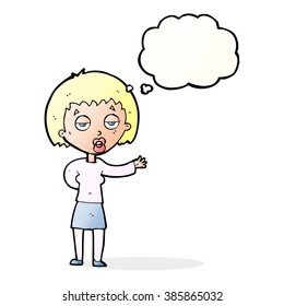 cartoon bored woman with thought bubble